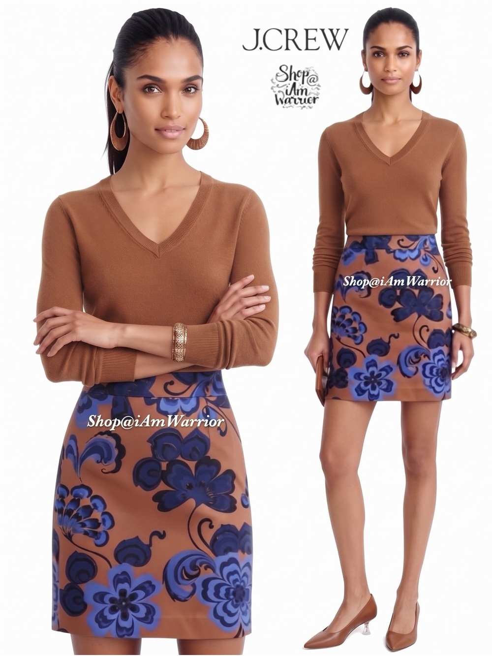 J.Crew brown & sapphire blue floral stretch cotton pencil skirt *shop@iamwarrior
